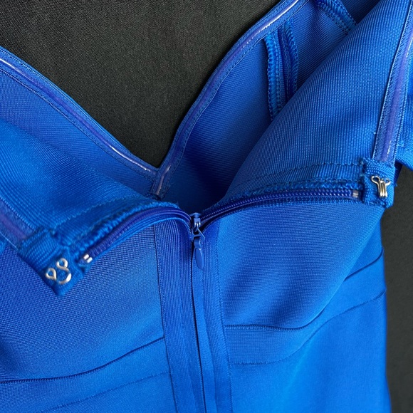 💙 NWOT Elegant Cobalt Blue Off-Shoulder Bandage Dress | Women’s Medium - Picture 9 of 14